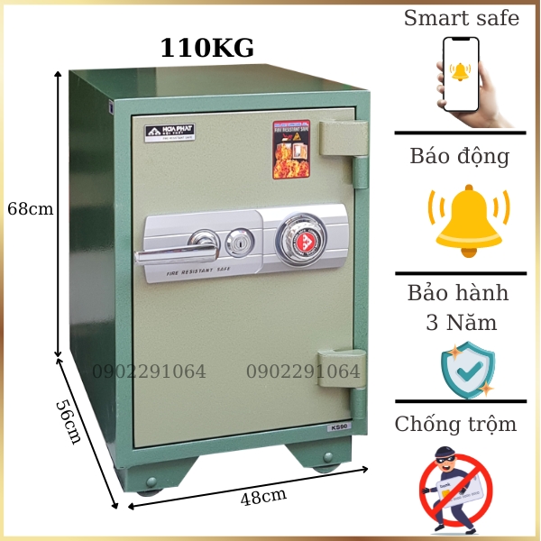 Két Sắt Thông Minh Hòa Phát SS110K1C1 Báo Động Điện Thoại, Chống Cháy
