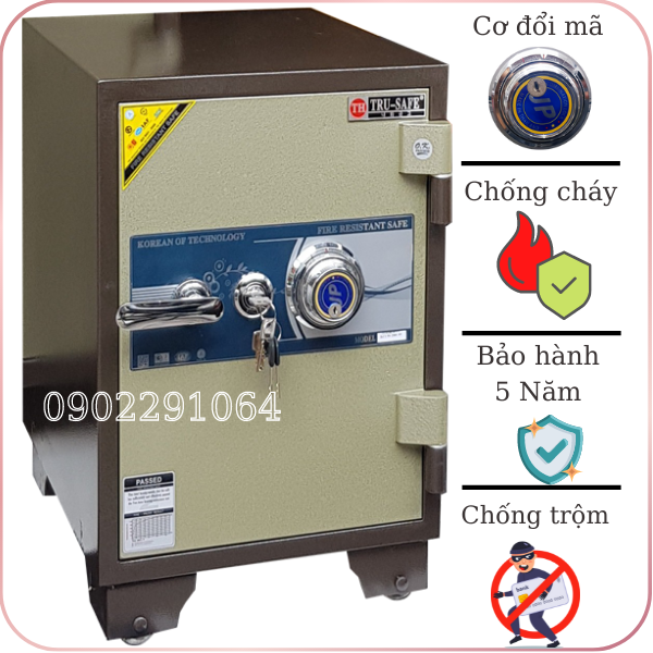 Két sắt Trusafe C100DM: Chống cháy, Đổi mã, Bảo hành 5 năm