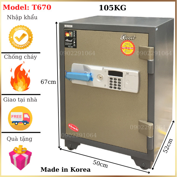 Két Sắt Booil Hàn Quốc BS-T670: Khóa Điện Tử Chống Cháy, Bảo Hành 5 Năm