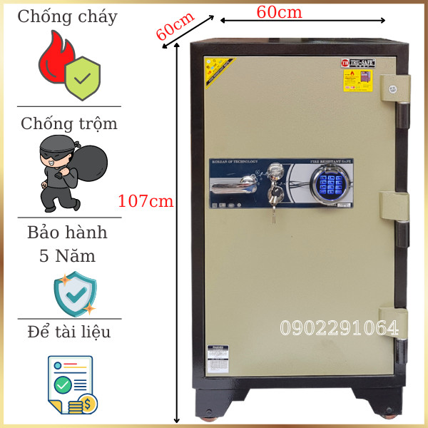 Két Sắt Vân Tay Điện Tử Trusafe F220VTDT - Thép Đúc Chống Cháy, Bảo Mật Cao