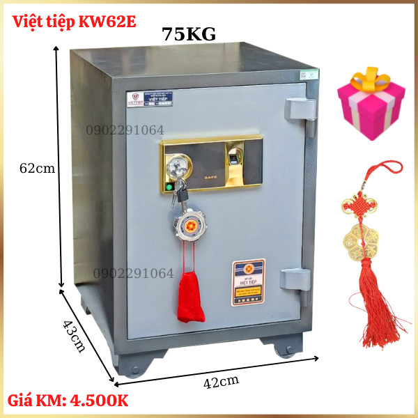 Két Sắt Việt Tiệp KW62VT: Chống Cháy, Khóa Vân Tay, Thép 2 Lớp Chính Hãng