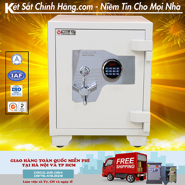 Két Sắt Welko US68DT: Chống Cháy Chống Trộm, Bảo Hành 10 Năm, Thép Dày